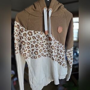 Wanakome Leopard/Brown/Cream Combo Hoodie Medium